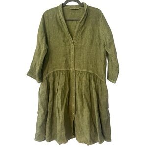Elemente Clemente Lagenlook Long Sleeve Shirt Tunic Dress Lime Green Size 2 US M
